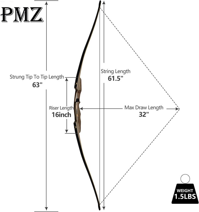 PMZ Archery Longbow, 65'' Wooden Takedown Professional Longbow for Hunting, Right Hand Traditional Bow for Adults Beginners to Advanced Outdoor Practice - Image 2
